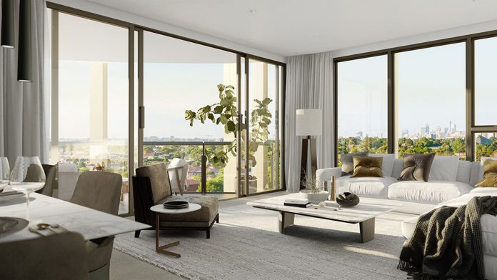 Eastlakes Living Room di Sydney Living room yang luas dengan desain elegan di Eastlakes Sydney