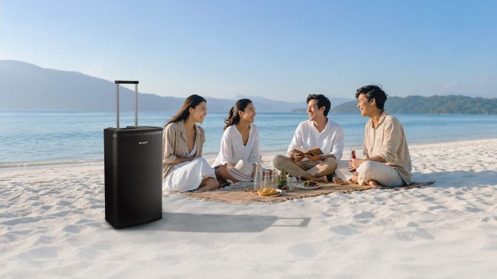 portable speaker sharp SASPro Series Suasana liburan di pantai dengan dukungan portable speaker Sharp SASPro Series
